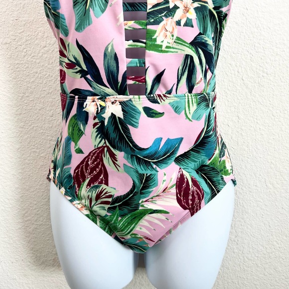 Miraclesuit Floral Leah High Neck Lattice Front One Piece Swim Suit Tropical M - Picture 3 of 8